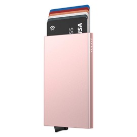 VULKIT Pop Up Wallet, Slim Minimalist Credit Card Holder For Men and Women RFID Blocking Mini Metal Case Rose Gold