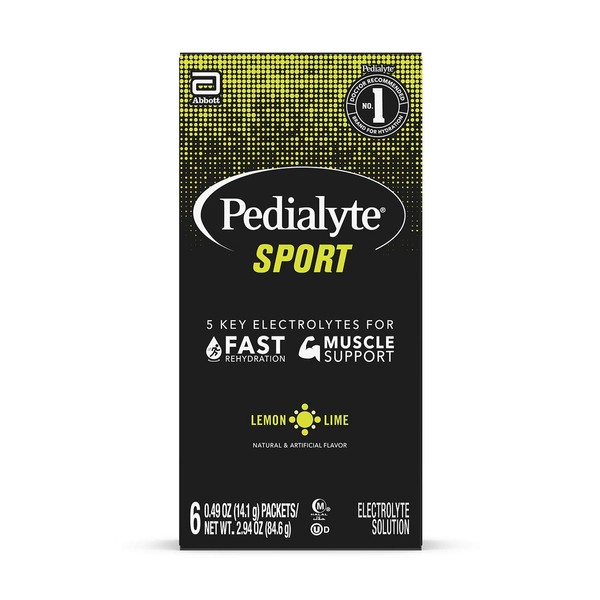 Pedialyte Sport Electrolyte Powder, Fast Hydration with 5 Key Electrolytes for Muscle Support Before, During, & After Exercise, Lemon Lime, 0.49-oz Packets (24 Count)