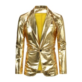 Cloudstyle Mens 2-Piece Metallic Shiny Suit 1 Button Night Club Tuxedo Disco Party Dress Suit Jacket Pants Set