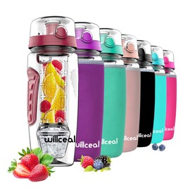 Fruit Infuser Water Bottle 32oz Durable with Detachable Ice Gel Ball,Large - BPA Free Tritan, Flip Lid, Leak Proof Design - Sports, Camping (Deep Red)