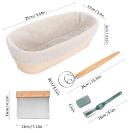 Bread Proofing Basket Oval,2PCS 10 in/25cm Large Banneton Brotform Rising Proving Bowl,100% Natural Rattan Sourdough,for Professional Home Bakers,750g Dough,Linen cloth Liner,Dough Scraper,Dough Whisk
