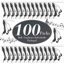 Konohan 100 Pack Bulk Earbuds for Classroom, Student Basic Headphones in Ear for Kids Schools Libraries Laptop, 3.5 MM Earbuds Dot Headphones, Individually Bagged(Black)