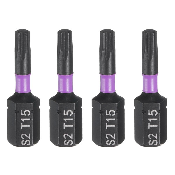 HARFINGTON 4pcs T15 Torx Screwdriver Bit 1/4" Hex Shank 25mm/1"