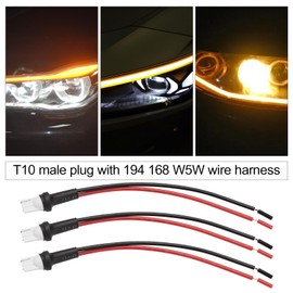 VGOL 6Pcs T10 Male Socket Extended Wire Connector Plug Adapter Assembly Holders fits 194 168 W-5W Wiring Harness for Turn Signal Lights Daytime Running Light