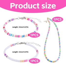 VEHYEGOI 2 Colorful Beaded Bracelets, 1 Colorful Beaded Necklace, Boho Jewelry, Adjustable Bracelet, Fashionable and Versatile Necklace, Sweet Jewelry for Girls