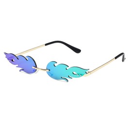 JOVAKIT Fire Flame Sunglasses for Women Men Retro Vintage Rimless Sun Glasses Fire Shaped Frameless Eyeglasses UV Protection (Green Mirror)