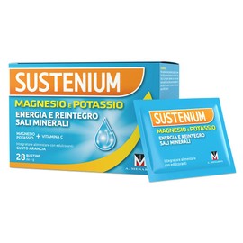 Sustenium Magnesio e Potassio - Integratore alimentare per reintegrare i Sali minerali e recuperare l’energia perduta, con Vitamina C. Confezione da 28 bustine autosolubili