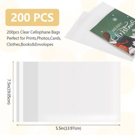 SOMIOCO Self Sealing Cellophane Cello Bags,200 Pcs 5-1/2'' x 7-1/2''Clear Gift Bags Self Adhensive Cookie Bags Resealable Plastic Sleeves for 5 X 7 Inch Cards Photos A6 A8 Envelopes Candy Treats