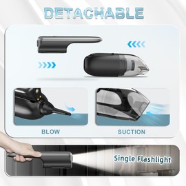 ELORTI 10-in-1 Car Vacuum Portable Cordless, 1lbs, Modular Design with HEPA Filter, Flashlight & 9000pa, Adjustable 2 Suction Modes, Low Noise, Handheld Car Vacuum for Quick Day-to-Day Cleaning