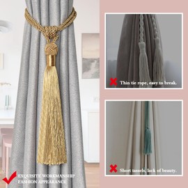 Pretty Jolly 2 Pack Long Tassel Curtain Tiebacks Handmade Braided Rope Knot Drape Tie Backs European Style Decorative Curtain Holdbacks for Home & Office Window Drapery (Bronze)