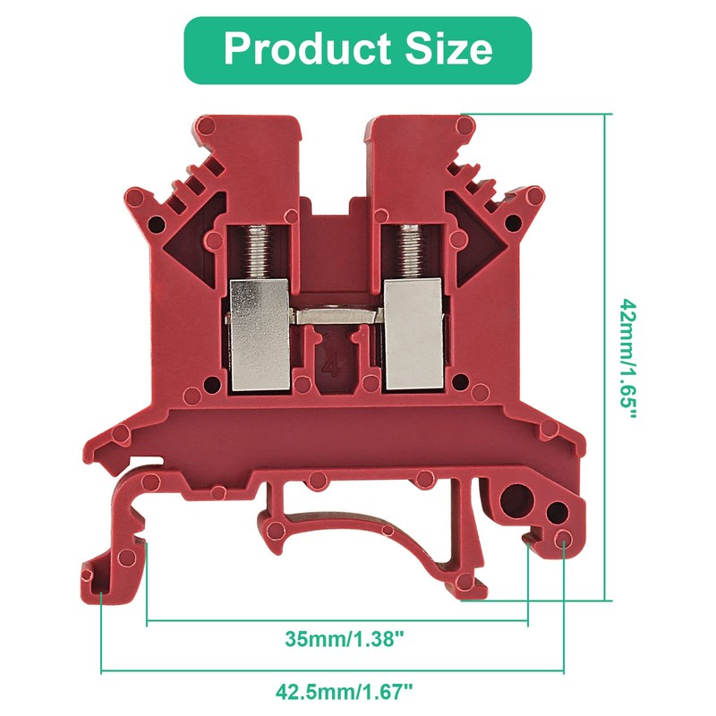 Eilumduo 100 Pcs Red UK2.5B 800V 32A DIN Rail Terminal