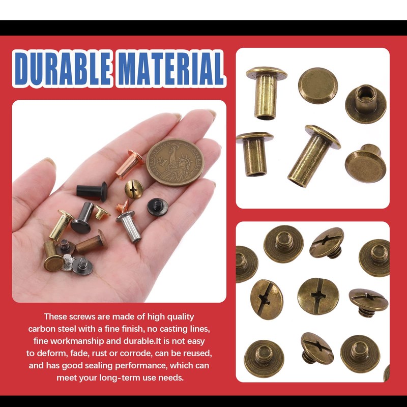 Hilitchi 110 Sets Bronze Chicago Screws Buttons Flat Head Screws