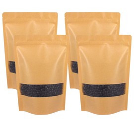 Belinlen 100pcs 7.08x10.27" Kraft Stand Up Pouches Zip Lock Food Storage Bags with Matte Window Multipurpose Kraft Paper Bags Reusable, Heat-Sealable