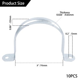 JDHGSHL 3 Inch Reinforced Rigid Pipe Strap, 2 Holes U Bracket Cable Clamp Hanger, Zinc Coated Tension Tube Clip, Conduits Strap Clamps for Pipe Fixing on Various Surfaces, 10 PCS(75 mm)