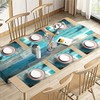 TQFZP Teal Blue Abstract Table Runner and Place Mats Set