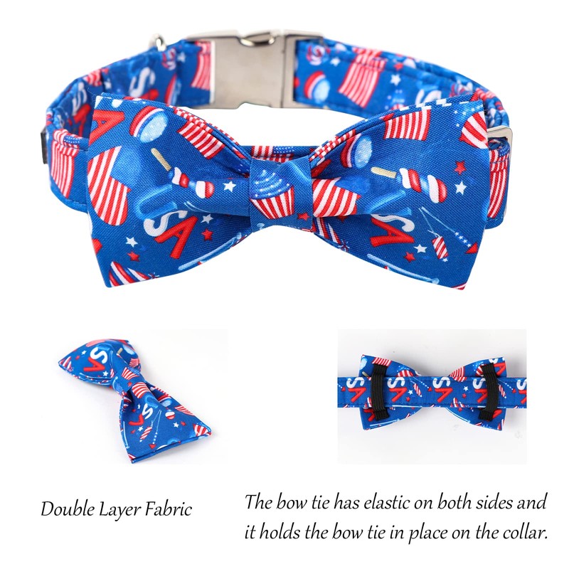 Lionet Paws Patriotic Dog Collar with Bowtie, 4th of July,