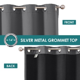 ChrisDowa 100% Blackout Curtains for Bedroom with Black Liner, 2 Thick Layers Total Blackout Thermal Insulated Grommet Window Curtains 2 Panels Set (Grey, 52 x 72 Inch)