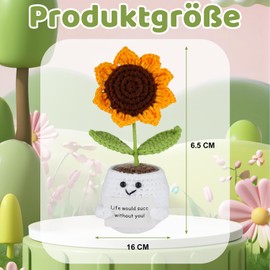 Pocket Hug Sonnenblumen Geschenke mit Inspirierender Karte Gehäkelte Blumen und Gestickte Glücksbringer Beste Freundin Dankeschön Geschenk für Familien Freunden Kollegen