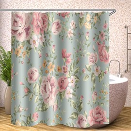SMchwbc Flower Shower Curtain Flower 120 x 200 cm 180 x 200 cm 180 x 180 cm 200 x 240 cm Textile Pink Pink Blue 100% Polyester Shower Curtains Waterproof (1.180 x 200 cm)