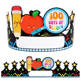 WhatSign 100th Day of School 100 Days of School Paper Crowns for Kids 24Pcs 100th Day of School Decorations Paper Crown Birthday Party Hat for School Activity Classroom Supplies