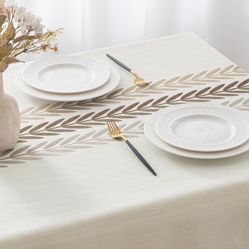 MIULEE Linen Tablecloth 100 x 140 cm Beige Leaves Linen