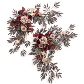 Ling's Moment 2PCS Artificial Floral Swags Centerpieces Burgundy Wedding Flower Greenery Arrangements for Sweetheart/Head Table Decor Car Wall Window Arch Garden Decor Burgundy & Dusty Rose Maroon