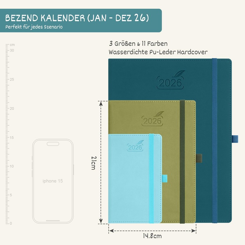 BEZEND Calendar 2026 Book Calendar A5 1 Week 2 Pages