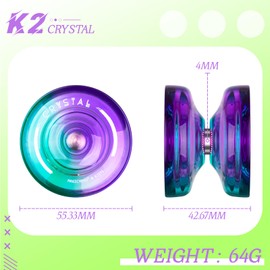 MAGICYOYO K2 Responsive Yoyo for Kids Beginners Yo-Yo with 2 Yoyo Gloves, 2 Yoyo Bags, 12 Yoyo Strings (Crystal Black +Green Purple)
