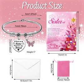 HOWAF Christmas Card Sister, Christmas Cards for Sister Merry Christmas Card Christmas Greeting Card for Sister Christmas Bracelet Sister Bracelet Engraved Sister Gifts for Sister Christmas Gifts