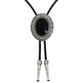 LAXPICOL Vintage Western Cowboy Oval Celtic Black Stone Bolo Tie For Men Native American Retro Bola Tie Necktie