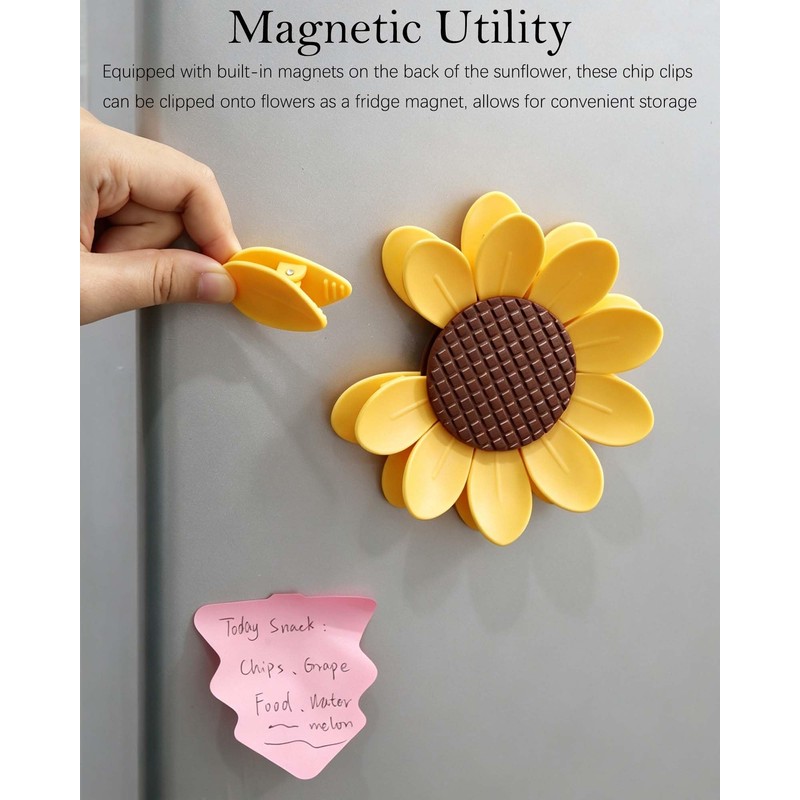 1 Pack Magnetic Sunflower Chip Clip Sunflower Petals Bag Clips