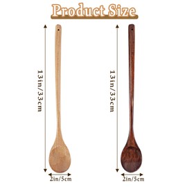 HOSTK 6Pcs Woodern Spoons for Cooking, 13 Inch Long Handle Wood Soup Spoons, Large Mixing Cooking Oval Spoons, Wooden Kitchen Utensil for Mixing Stirring Flipping Scraping Serving (2 Colors)