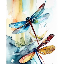 Watercolor Dragonfly Diamond Painting Kits Colorful Insect Art - Adult Crystal Cross Stitch Kits for Room Decor Farm Decor and Gifts - 40x50CM
