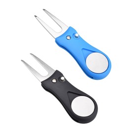 AORHOFJ 2 Pieces Golf Repair Pitchfork Golf Stainless Steel Golf Multi-Tool with Ejector Button and Ball Marker, Portable Golf Repair Accessories