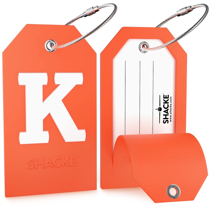 Shacke Initial Luggage Tag with Full Privacy Cover and Stainless