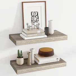 Acovy 24 Inch Floating Shelves, 11.6 Inch Deep Floating Shelves for Wall, Floating Shelf with Invisible Brackets, Deep Shelves for Bathroom, Bedroom, Living Room, 2 Pack, Vintage Gray Oak