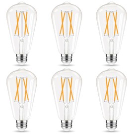 GvvooHome LED Edison Bulbs, E26 Bulb 60 watt Equivalent, Non-Dimmable, Soft White 2700K, ST58 Vintage Light Bulbs, 90+ CRI, 6W 600LM, E26 Medium Base, Clear Glass, 6 Pack