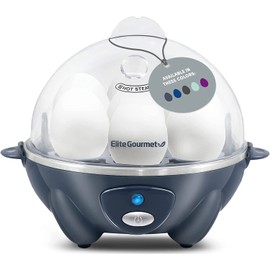 Elite Gourmet EGC710BG Rapid Egg Cooker, 7 Easy-To-Peel, Hard, Medium, Soft Boiled Eggs, Poacher, Omelet Maker, Auto Shut-Off, Alarm, 16-Recipe Booklet, BPA-Free, Slate Blue