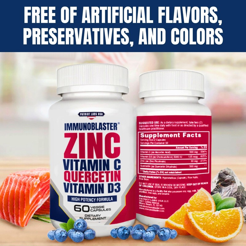 (2 Pack) ImmunoBlaster Zinc Quercetin 500mg with Vitamin D and