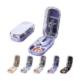 Echu Pill Cutter, Echu Pill Splitter, Adjustable 1/2 1/4 Splitter for Large, Small and Tiny, with Improved Sharp Blade, Professional Portable Pills Cutter for Small and Tiny Pills(Purple)