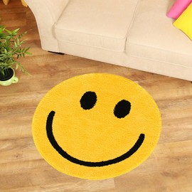 Whaline Smile Face Bath Rug Yellow Happy Face Tufted Bath Mat Non Slip Absorbent Round Bathroom Shower Rugs Front Door Mat Carpet Floor Rug for Home Kitchen Bedroom Entrance Toilet Bathtub