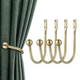 Curtain Holdbacks, 4 pcs Curtains Holder Wall Mounted Drapery Tiebacks Retro Window Hook for Home Decor, Antique Brass