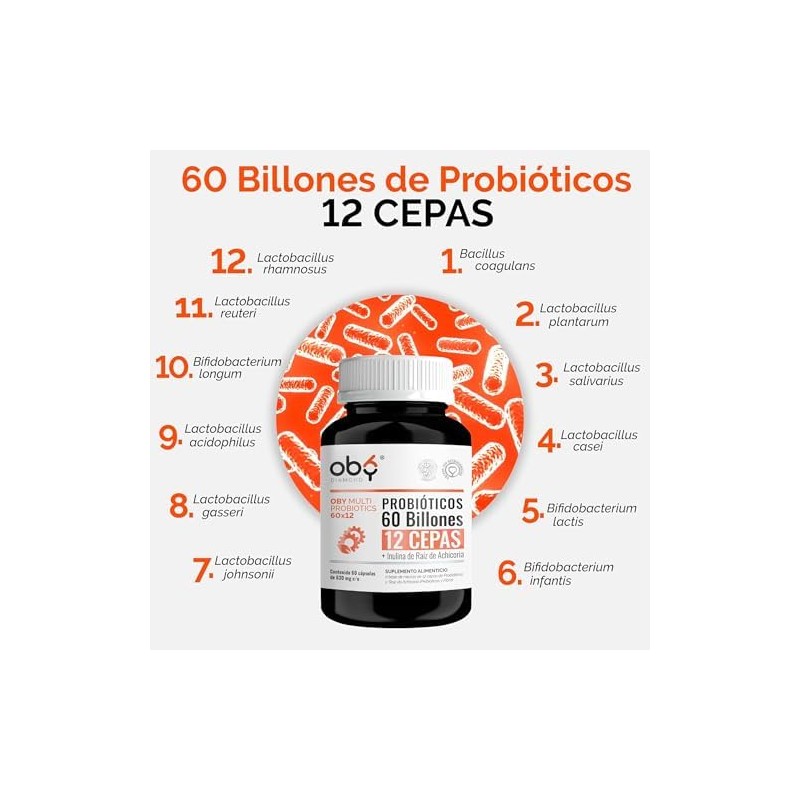 Probioticos 60 Billones de 12 Cepas Prebioticos con Inulina Raiz