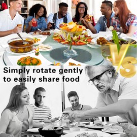 28'' Glass Lazy Susan Turntable Dining Table, 360° Large Round Serving Plate Tabletop Rotating Tray with with 6 Elegance Assist Rotating Wheels, Serving Plate Silent & Smooth Spin, (28inch/72cm)