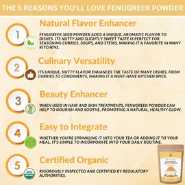 SPICY ORGANIC Fenugreek Powder - 8 OZ - USDA Certified Organic - Freshly Ground Indian Fenugreek Seeds for Hair, Tea & Robust Seasoning Spice in Cooking