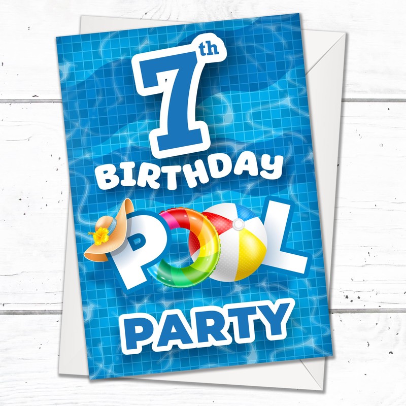 Olivia Samuel Pack of 20 Pool Party 7th Birthday Invitations