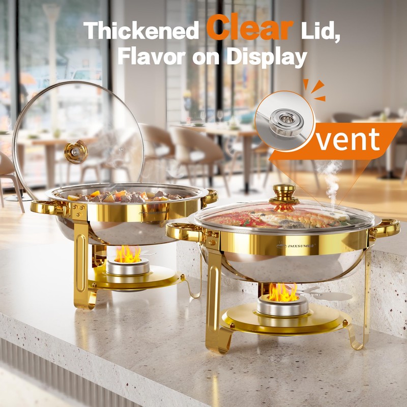 Chafing Dishes for Buffet Set 2 Pack, 5QT Round Dish