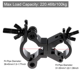 sourcing map Light Truss Clamps, Aluminum Alloy Stage Lighting Pipe O Clamp for 1.22-1.38inch & 1.5-1.77inch OD Tube Max Load 220Lb Double Buckle, 2Pcs, Black