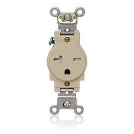 Leviton Single Outlet, Tamper-Resistant, 20 Amp, 250 Volt, Heavy-Duty Industrial Specification Grade, Back or Side Wire, Self-Grounding, Receptacle