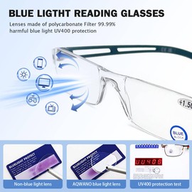 AQWANO Blue Light Blocking Reading Glasses for Women Men, 5 Pack Clear Frame Lightweight Rimless Computer Readers Anti Glare, 1.75